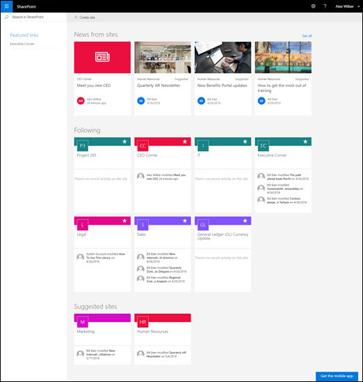 SharePoint home page