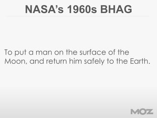 NASA’s 1960s BHAG
To put a man on the surface of the
Moon, and return him safely to the Earth.
 