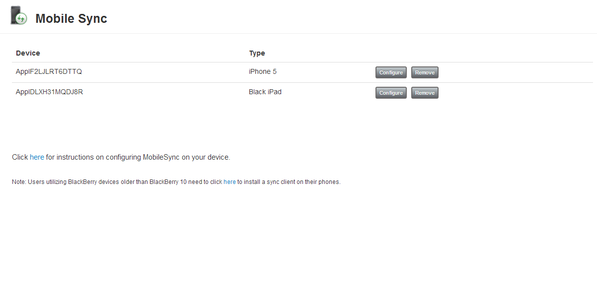 MobileSync Device Configuration