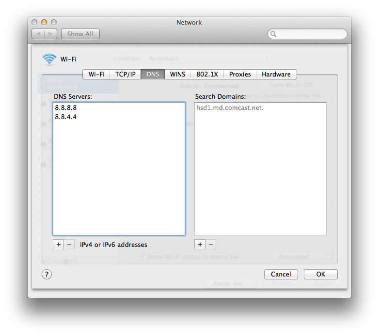 OS X DNS Settings